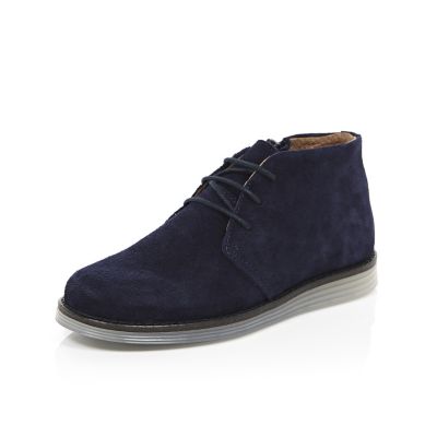 Boys navy suede clear sole desert boots